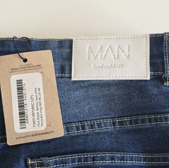 Boohoo Man Jeans Blue Skinny Logo Light Wash Stretch 44x30 New - Picture 6 of 11